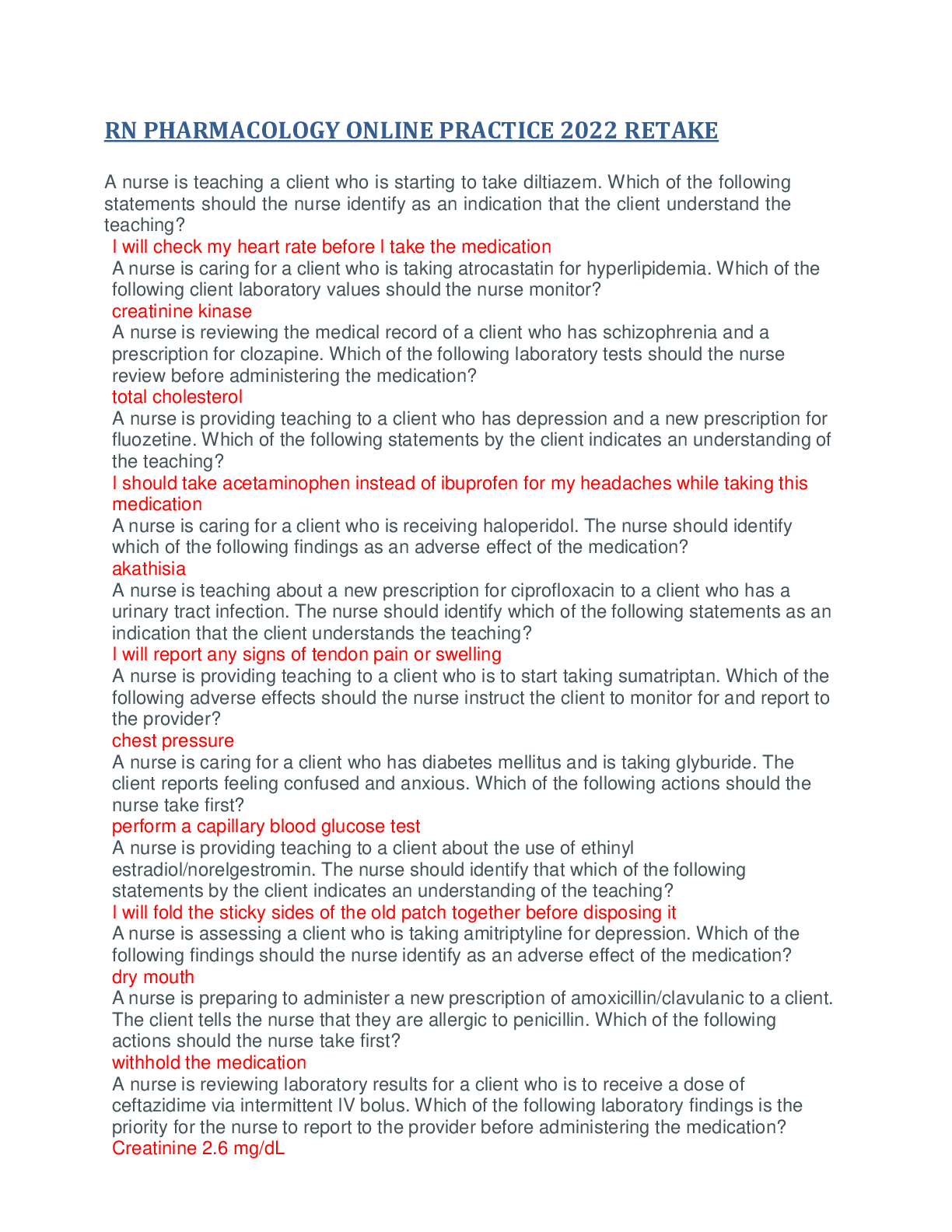 Preview image for RN PHARMACOLOGY ONLINE PRACTICE 2022 RETAKE CHAMBERLAIN COLLEGE.